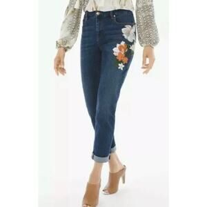 Chico's So Slimming Girlfriend Ankle Painted Botanical Jeans, size 0